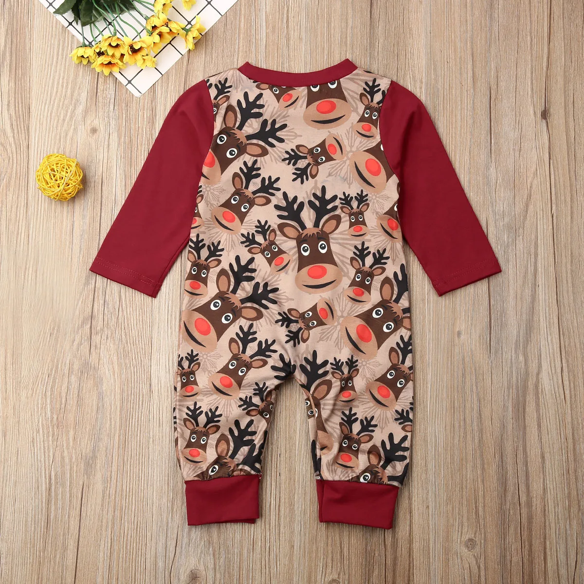 Рождественская Одежда для новорожденных детей, одежда для маленьких мальчиков и девочек Комбинезон с изображением лося, пижама Рождественский наряд осенний теплый цельный комбинезон с длинными рукавами для детей от 0 до 18 месяцев