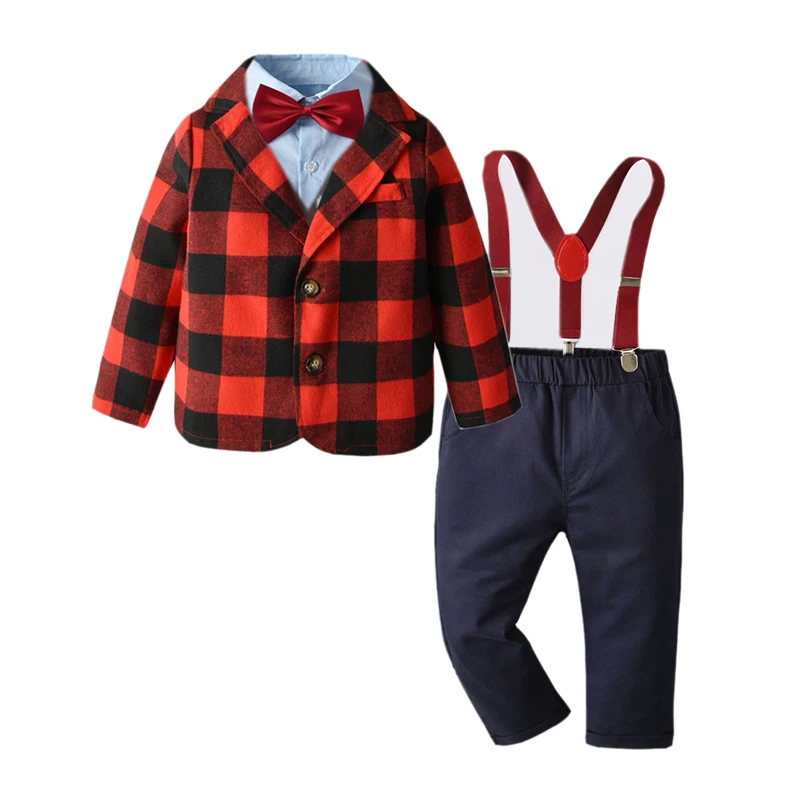 

Baby Boy Clothes Plaid Blazer + Pants + Blue Shirt Toddler Gentleman Set Fall Clothes 3 Years Children Boy Clothes 5 pieces/set