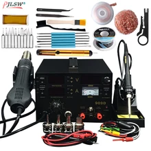 Высокое качество 909D паяльник+ фена+ источник питания 220 В паяльник/фена 3in1многофункциональная электрическая паяльная станция