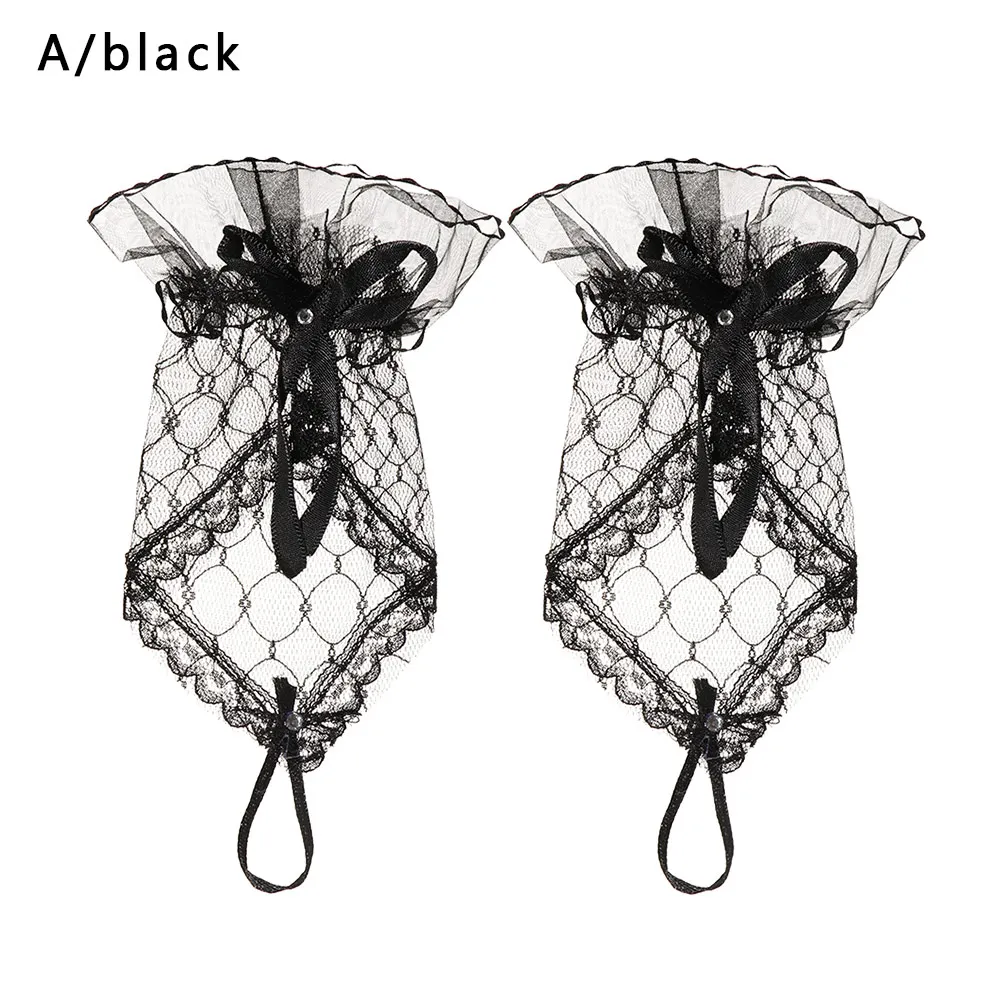 1 пара элегантные белые черные свадебные перчатки кружевные Короткие Дешевые Свадебные аксессуары черные свадебные перчатки длиной до запястья - Цвет: A Black