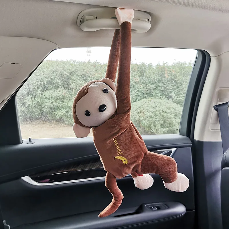 

2 pcs Car decoration Cute car monkey paper towel tray Auto parts decoration Hanging monkey butt paper Car seat cover paper