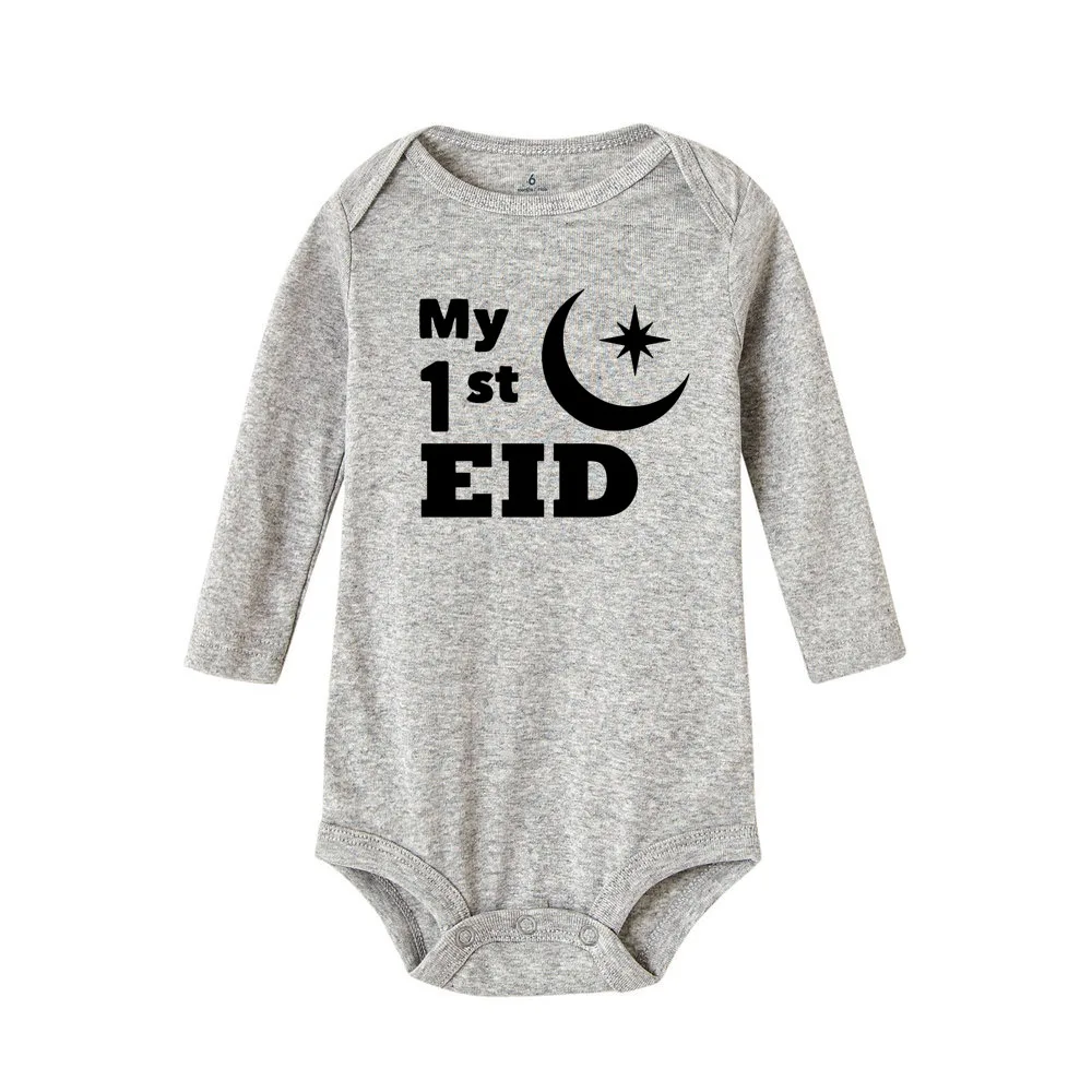 2021 New Baby Long Sleeve Jumpsuit Casual Letter Print My First Eid Girl Boy Rompers Newborn Baby Clothes Hot Sale Baby Gifts Baby Bodysuits cheap Baby Rompers