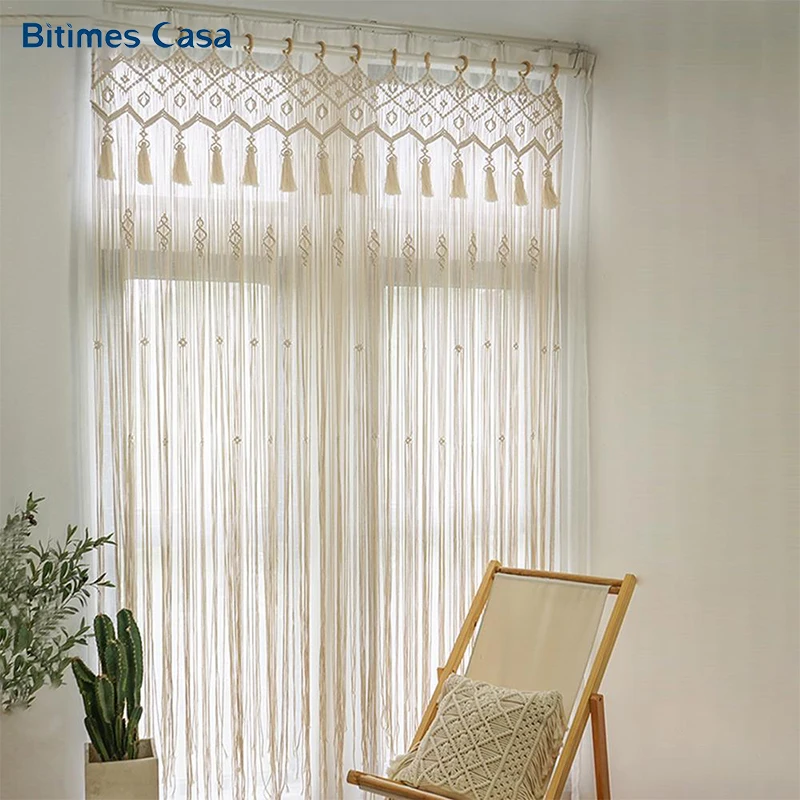 

Macrame Windows Door Curtain Bohemia Style For Living Room Line Curtain Wedding Decoration Home Decoration Hand-made Pure Cotton