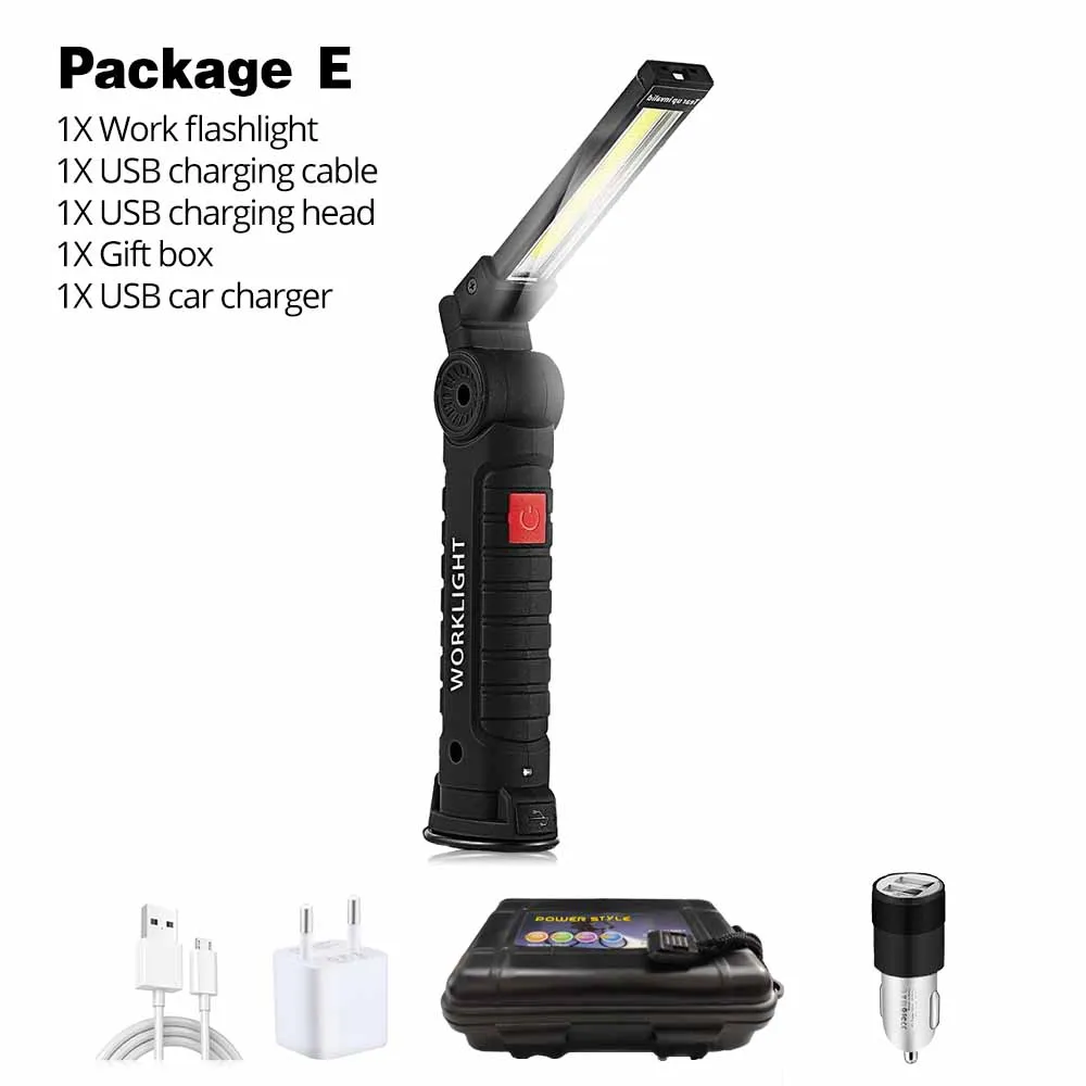 Портативный 5 Режим удара фонарик факел USB Перезаряжаемые светодиодный свет Магнитная удара Lanterna крючок лампы для наружного Camping - Испускаемый цвет: Package E