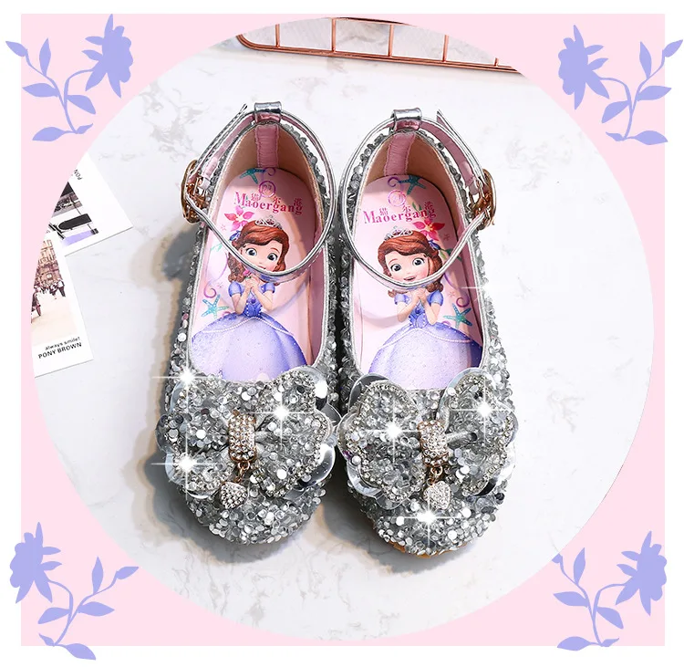Модная кожаная обувь для девочек; блестящая обувь с блестками для девочек; сезон весна-осень; детская обувь принцессы; цвет розовый, серебристый, золотистый