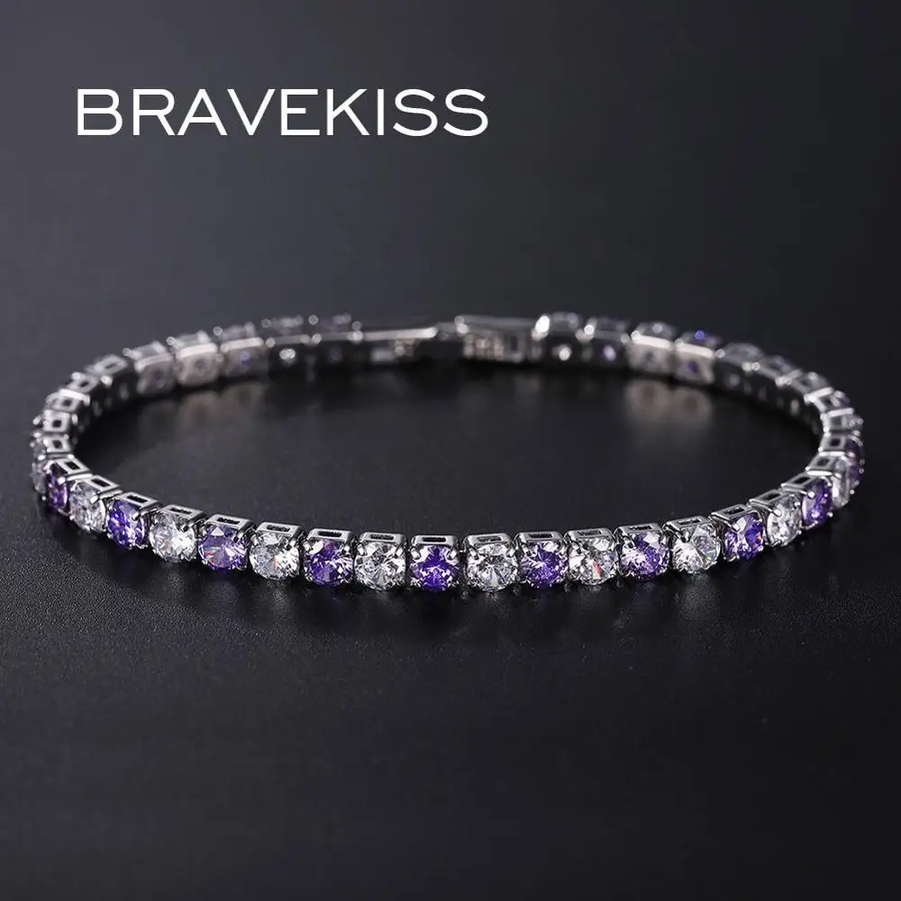BRAVEKISS хрустальные теннисные браслеты красочные свадебные Роскошные Браслеты Женские аксессуары из кубического циркония ювелирные изделия BUB0097G