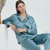16 Momme Mulberry Silk Pyjama 100% Silk Luxury Long Sleeve Trouser Female Real Silk Homewear Summer Sleepwear Women Pijama 1
