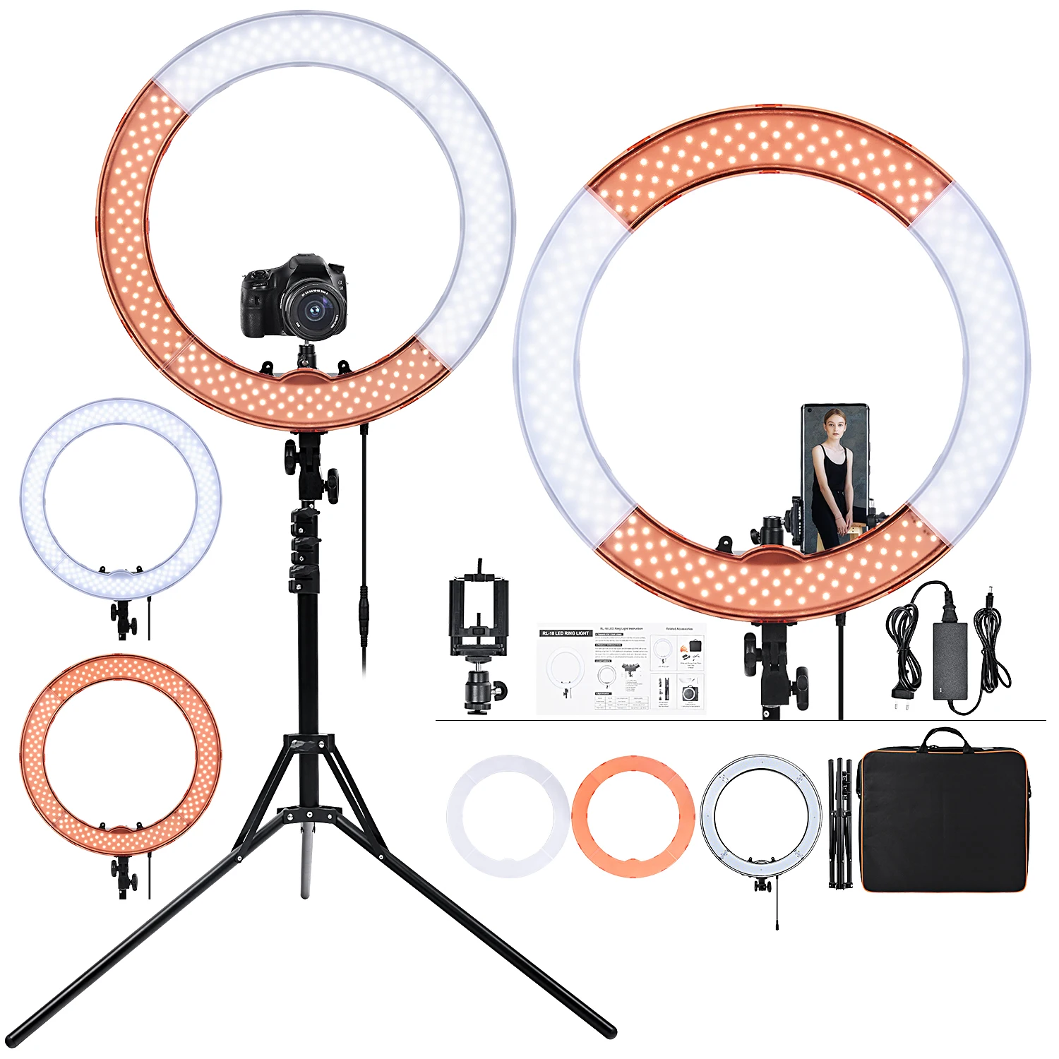 FOSOTO RL-18 Photography Lighting Dimmable Ring Lamp Camera Ring Lamp Led Ringlight With Tripod Stand For Phone Youtube Makeup
