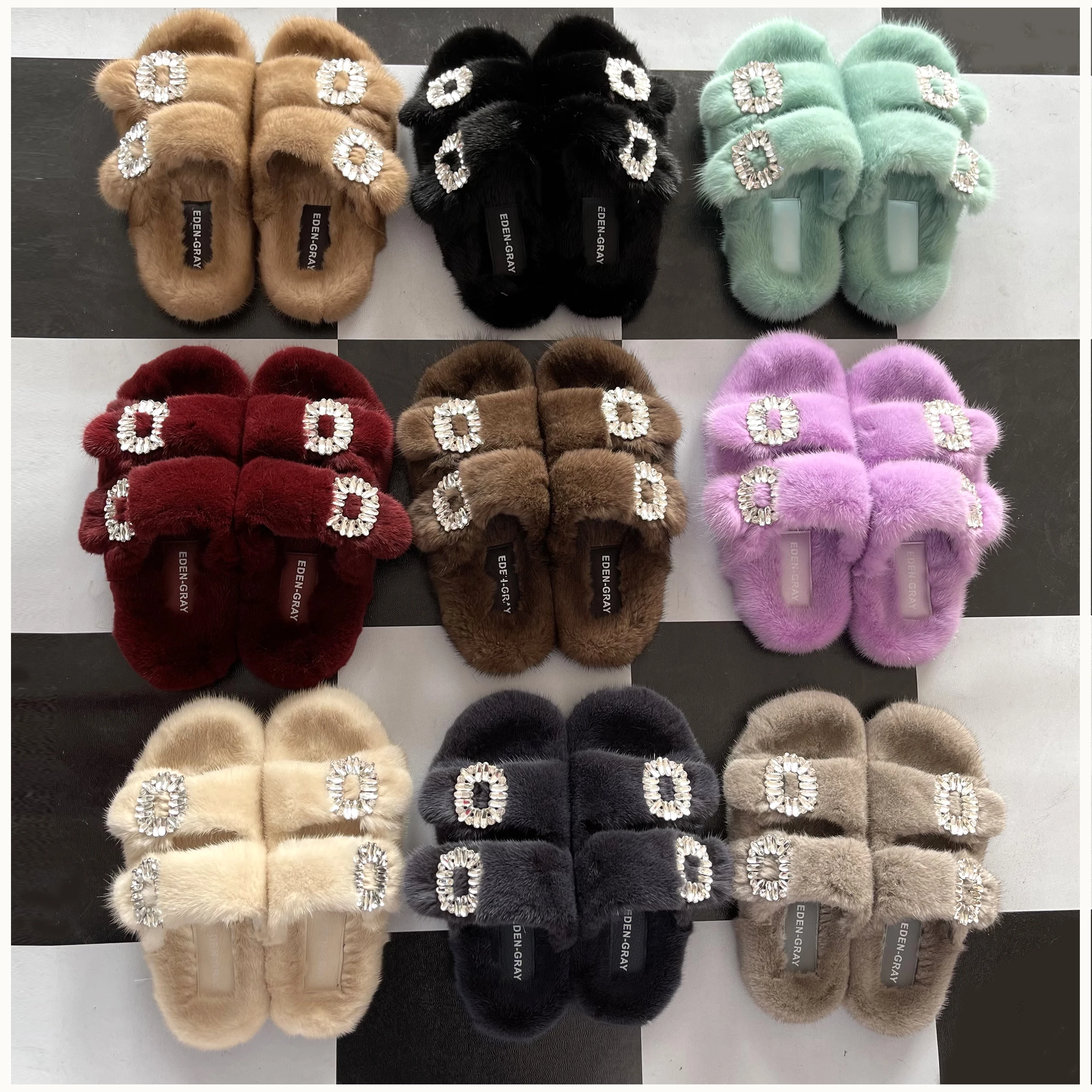 Winter Slippers For Women 2022 Flat Fur Real Mink Slippers Warm Soft Indoor Women Fur Slippers Luxury Designer Female Shoes
