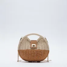 Tobo 2021 nova za hit cor rattan tecido saco em forma de concha verão praia redonda palha tecido tote correntes bolsas e bolsas