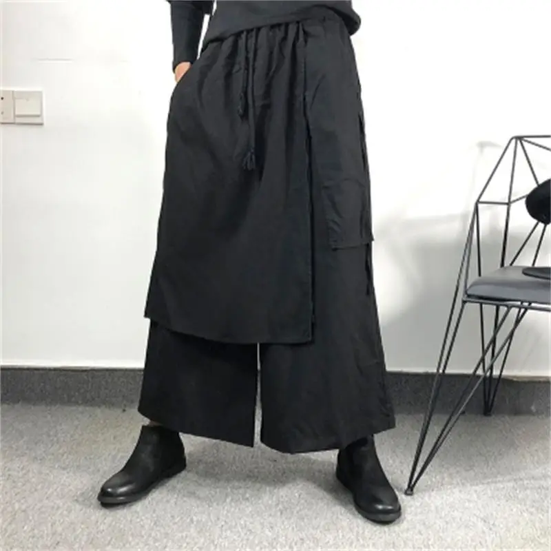 

Брюки мужские с широкими штанинами, асимметричные повседневные свободные штаны с тёмным нейтральным узором, с соединением, большие размеры, весна-осень