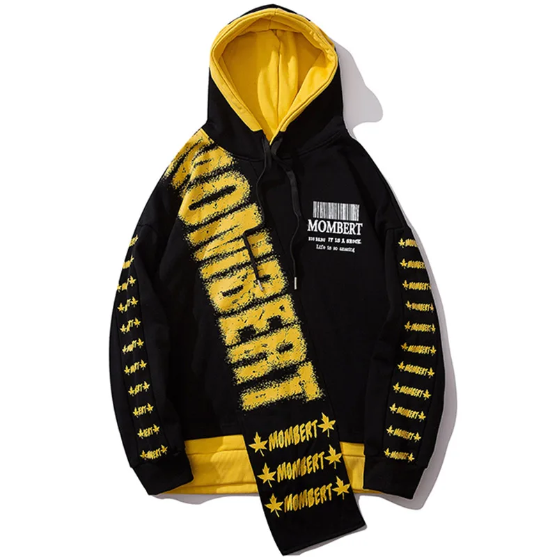 Yellow Aolamegs толстовки для мужчин хит цвет с капюшоном мужской пуловер веселое Harajuku с буквенным принтом топы Мода хип хоп Пара Толстовка Осень - Цвет: Yellow
