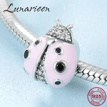 Горячая Распродажа, 925 пробы, серебряный, розовый, божья коровка, очаровательный CZ разделитель, бусины, подходят к оригиналу Pandora, очаровательный браслет, браслеты, изготовление ювелирных изделий