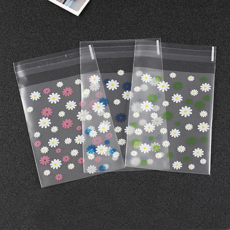 

500pcs Daisy Flower Plastic Bags Envelope Self-adhesive Resealable Gift Bag Biscuit Cookies Food Packing Bag