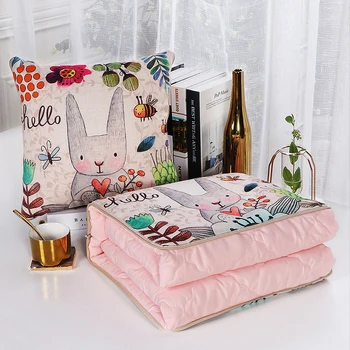 

2 In 1 Nordic Cartoon Foldable Patchwork Quilt Blanket Printed Square Home Office Car Throw Pillow Back Cushion