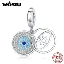WOSTU, 925 пробы, серебряные, голубые глаза, бусины, циркониевые амулеты, подходят к оригинальному браслету, подвеска, подлинные ювелирные изделия на удачу CQC1365