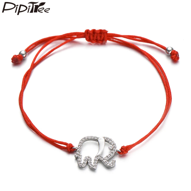

Pipitree Cute CZ Zircon Animal Jewelry Elephant Bracelet Red String Charm Bracelets for Women Men kids Handmade Pulsera mujer