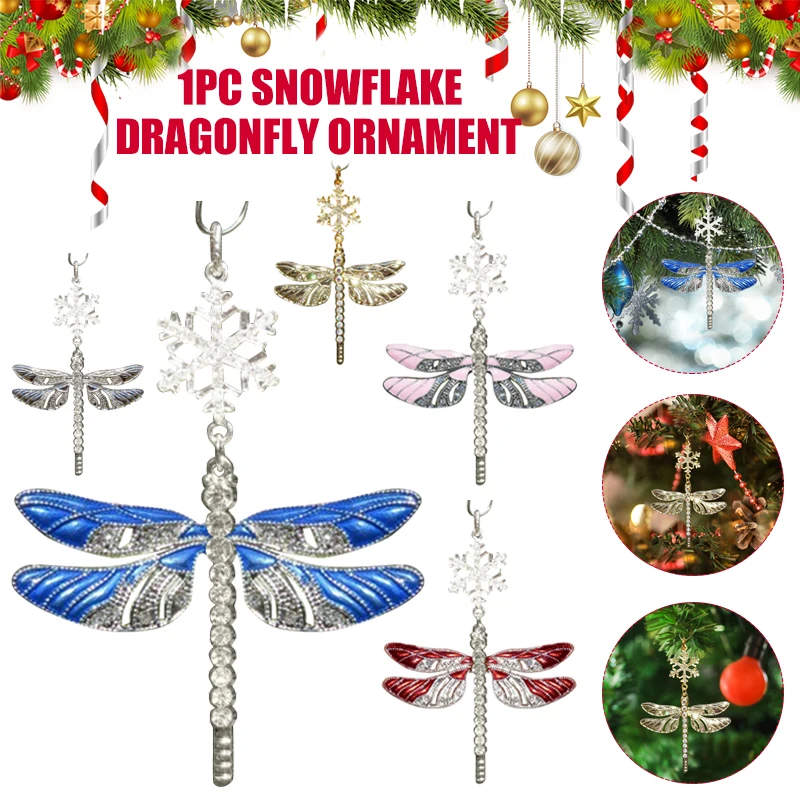 

Snowflake Dragonfly Glittering Christmas Ornament Xmas Decoration for Home Party Navidad Christma Gift Happy New Year 2021