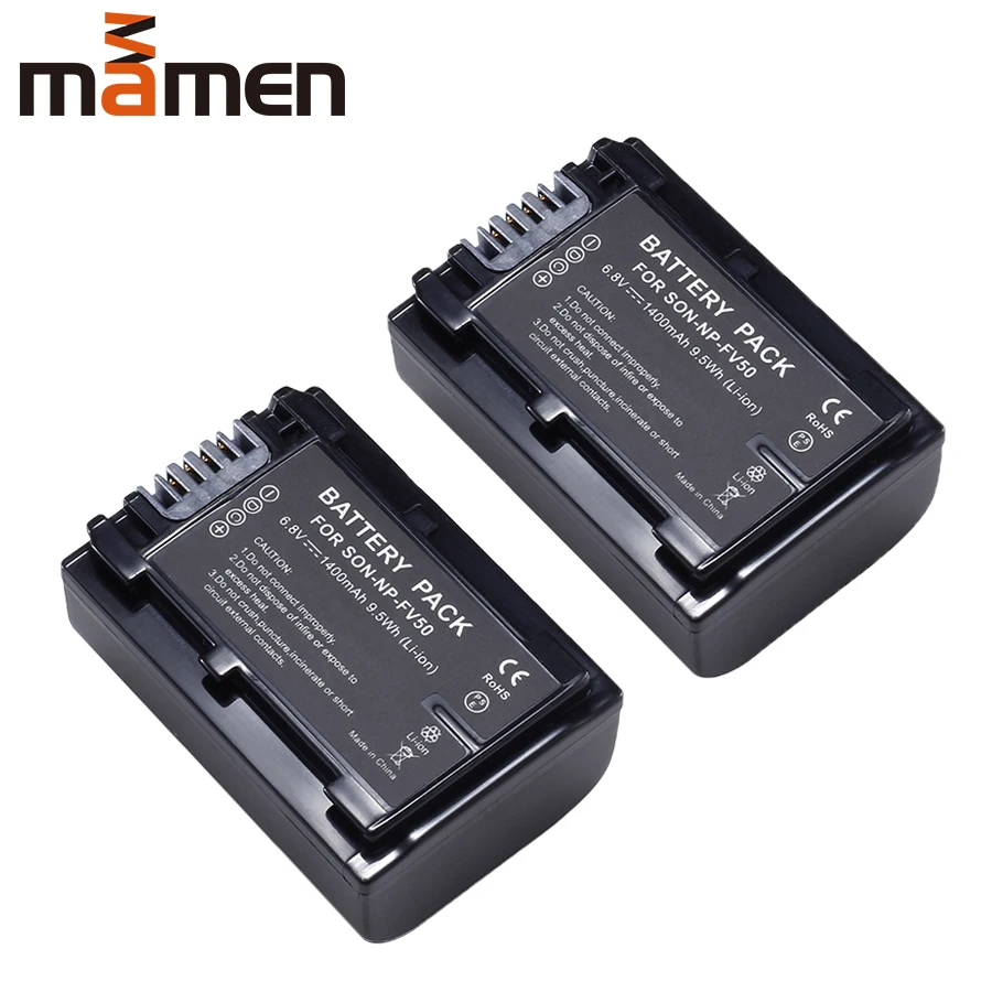 

Mamen 2pcs NP-FV50 NP FV50 NPFV50 Digital Camera Battery For Sony CX390 290E PJ510 820E 790E 660E XR260 Rechargeable Batteries