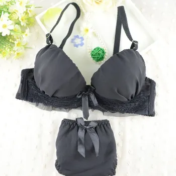 

Women Push Up Bra Set Girl Bowknot Lace Underwear Underwire Outfit Brassiere
