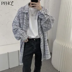 Pfhq 2021 nova moda masculina solta pérola botão lapela casual manga longa de malha cardigan camisa outono e inverno 21e4820