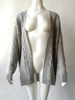 

2020 autumn and winter new twist cardigan Europe and the United States wind solid color long thick women sweater 66835