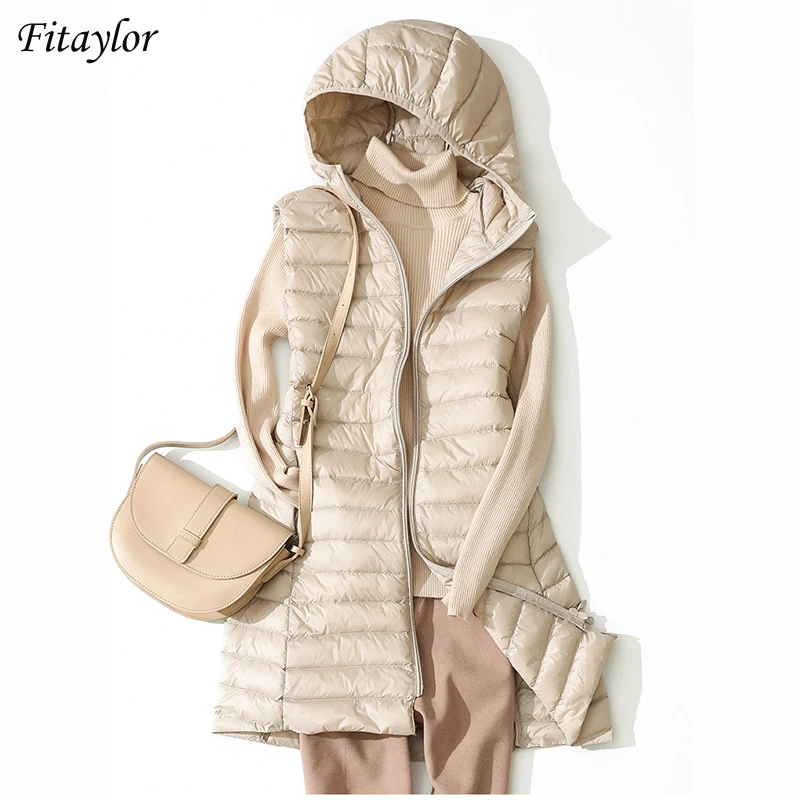 Coat Women Down-Jacket Long-Vest Fitaylor Winter Outerwear White-Duck-Down Ultra-Light