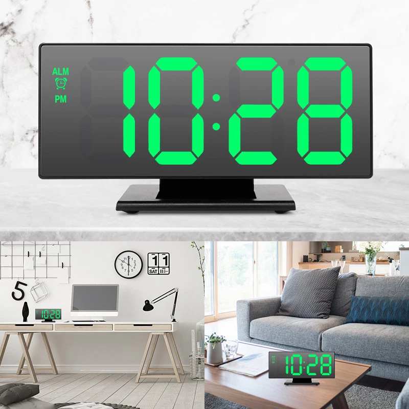 

Digital Alarm Clock LED Mirror Clock Multifunction Snooze Time Display Night Light LCD Desktop Desktop Despertador USB Cable