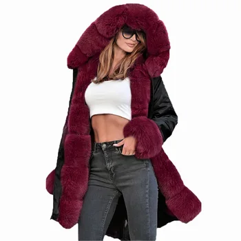 

Women Outerwear Hooded Long Sleeve Women Coat Faux Fur Cotton Thicken Coat plus size Fur Hooded Parka Thick Cotton Coat H212