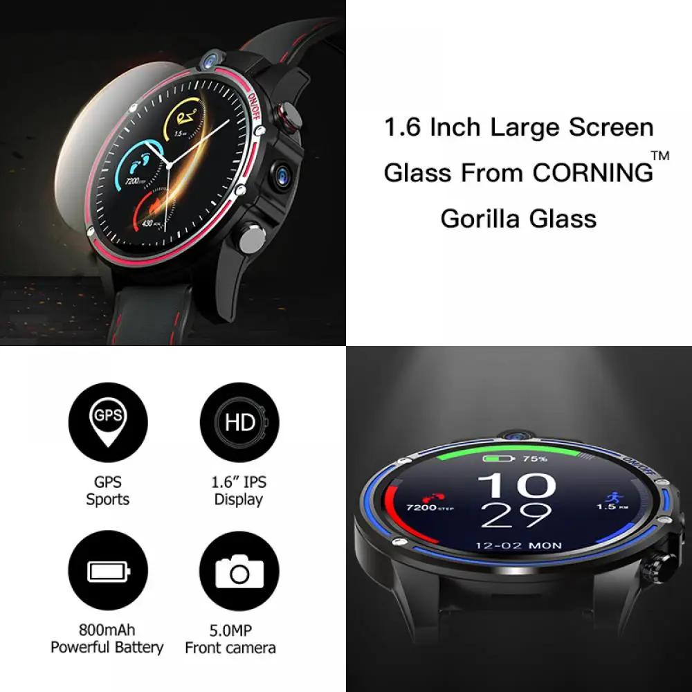 Kospet Vision Smart Watch Phone 1.6 inch 4G-LTE 3G+32G 8.0MP Front-facing Dual Camera Video Call 800mAh Google Play Smartwatch