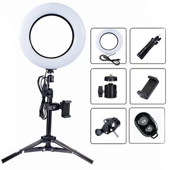 

Led Selfie Ring Light 16cm Dimmable Led Fill Lamp with Tripod Phone Holder Led Beauty Photographic Lighting Kit For Youtube Live