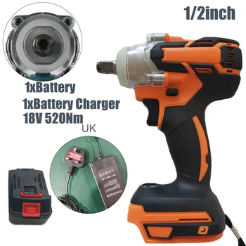 

Cordless Brushless 18V 1/2inch 520Nm Electric Impact Wrench Driver + Battery Set Charger For Construction Site Shelves, Maintena