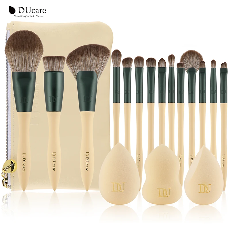 DUcare Makeup Brush Set 14Pcs with 3Pcs Spong &amp Cosmetic Bag-Professional Brushes Kabuki Foundation Blending | Красота и здоровье