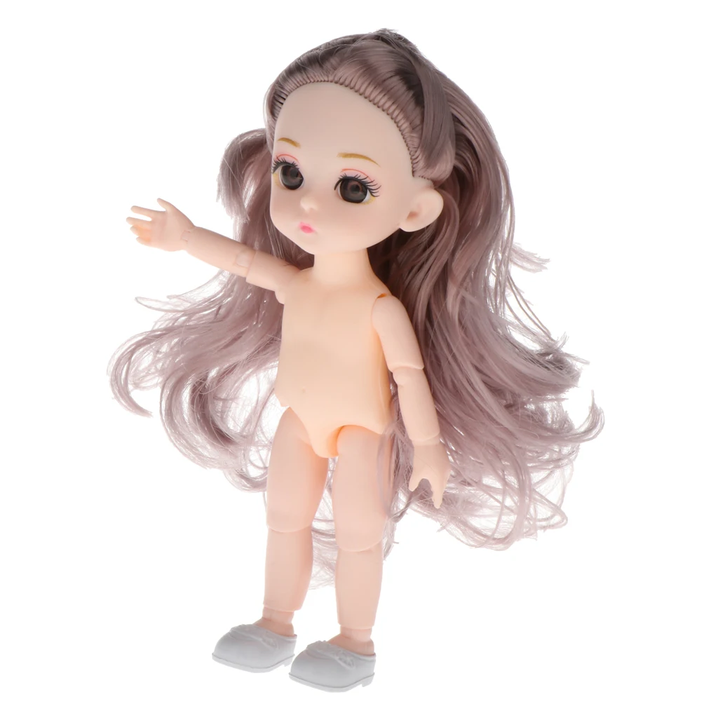 Lovely 13 Moveable Ball Joints 1/12 BJD Mini Girl Doll 3D Eyes DIY Supplies Birthday Gift  Pink Yellow Silver Hair Dolls Toy