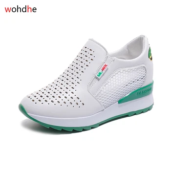 

wohdhe Casual Women‘s Sport Shoes PU Leather Wedge Platform Sneakers Breathable High Sneakers Tenis Feminino Women SHoes Mujer