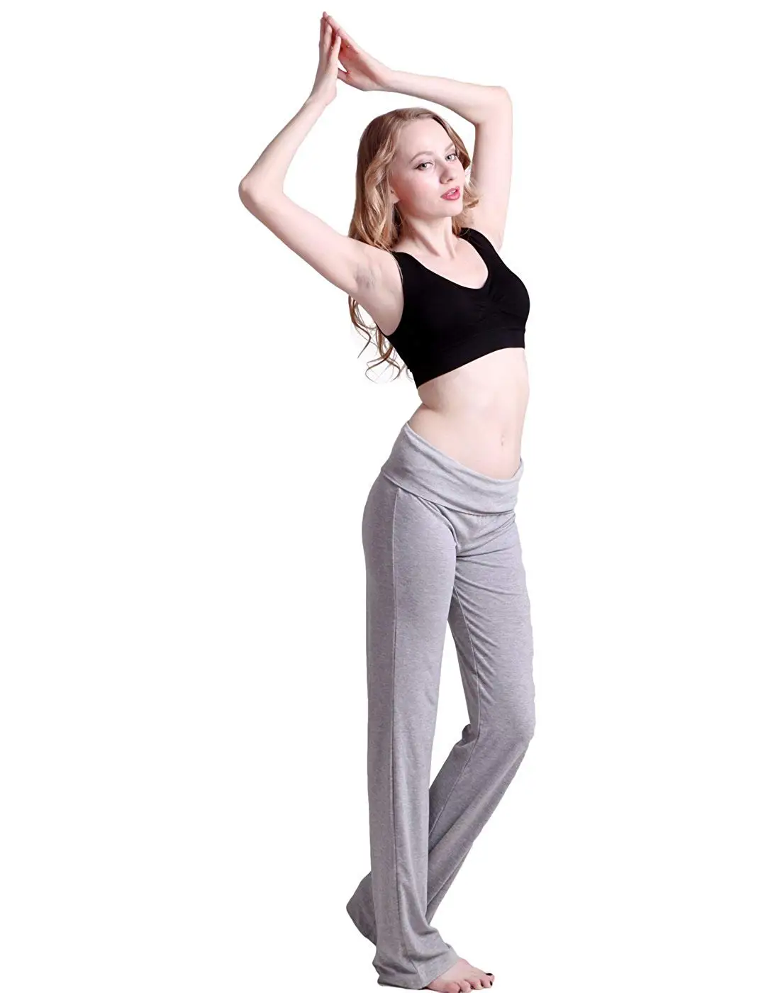 Buy HDE Women s Color Block Fold Over Waist Yoga Pants Flare Leg Workout Leggings Polyester Cashmere Silk