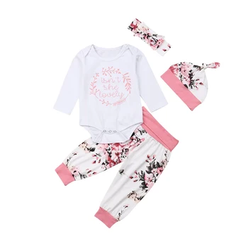 

0-24M Newborn kid Baby Girl Floral Clothes set Long Sleeve Romper Body Top Bodysuit Pants Headband Cap Cute Sweet Outfits