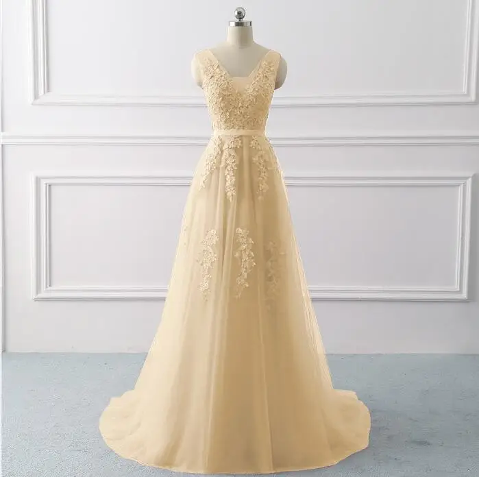 Сладкие воспоминания, модные белые свадебные платья трапециевидной формы, длина до пола, с аппликацией, кружевные вечерние платья для невесты, для сестер, Vestido De Noiva C3538 - Цвет: Champagne