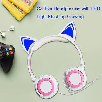 

CHYI Foldable Flashing Glowing Led Light Gaming Headset MP3/MP4 Earphone Cute Cartoon Cat Ear Headphone For Kids Girl Gift