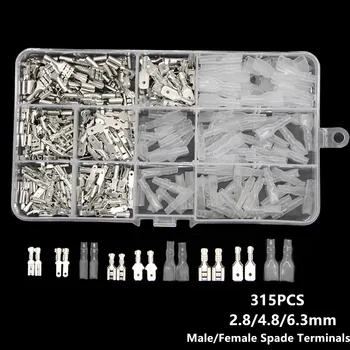 

315Pcs 2.8/4.8/6.3mm Male&Female Spade Crimp Terminals Electrical Crimping Wire Connectors Terminals + Insulating Sleeve