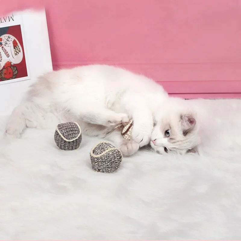 Игрушка для кошек, шлифовальный коготь, сизальный шар, забавная игрушка для кошек, шар, Экологически чистая Нетоксичная игрушка для укуса, забавная игрушка для кошек, мяч N1