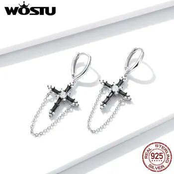 

WOSTU Wedding Stud Earrings for Women Genuine 925 Sterling Silver Jewelry Ornate Cross Earrings Silver Jewelry