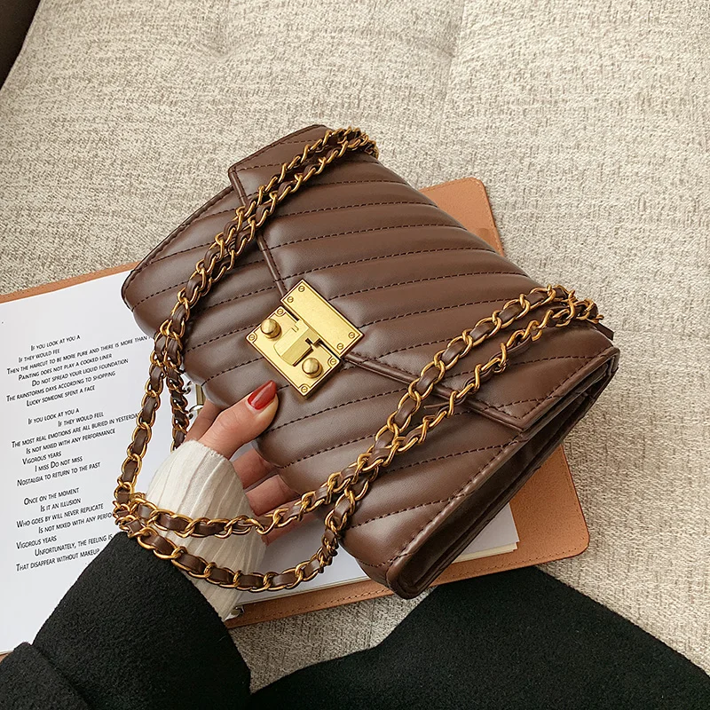 

Quality PU Leather Crossbody Bags for Women 2021 Small Simple Shoulder Bag Lady Chain Handbags and Purses Lock Hand Bag