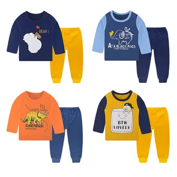 

2020 Kids Boys Pajama Sets Cartoon Print Long Sleeve O-Neck T-Shirt Tops with Pants Newborn Baby Girls Autumn Sleeping Clothes