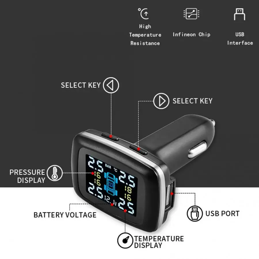 Автомобильный Интеллектуальный TPMS прикуриватель шин Система контроля давления в шинах с 4 внутренними датчиками авто аксессуары