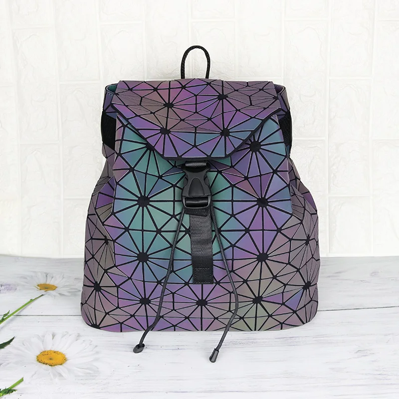 

Women Backpack Luminous Geometric Plaid Sequin Female Backpacks For Teenage Girls Bagpack Drawstring Bag Holographic Backpack