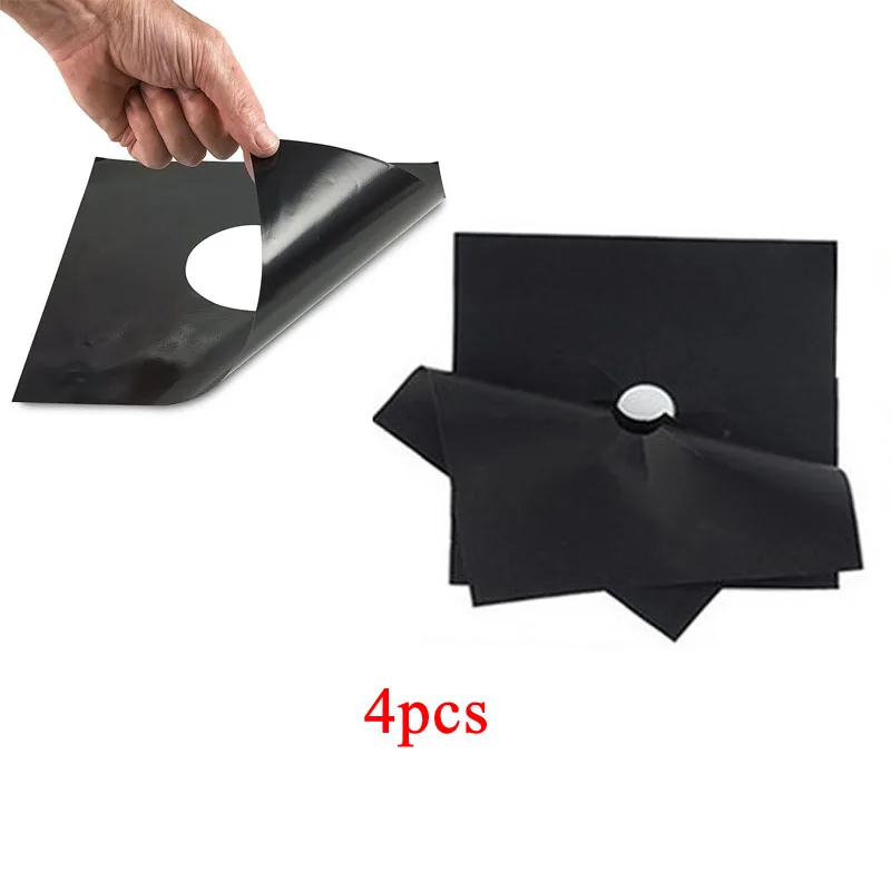4pcs black 2шт/4 шт многоразовая крышка бензобака плита горелка коврик температура анти-обрастающий масляный протектор прокладка вкладыш инструменты для уборки на кухне ZXH - Цвет: 4pcs black