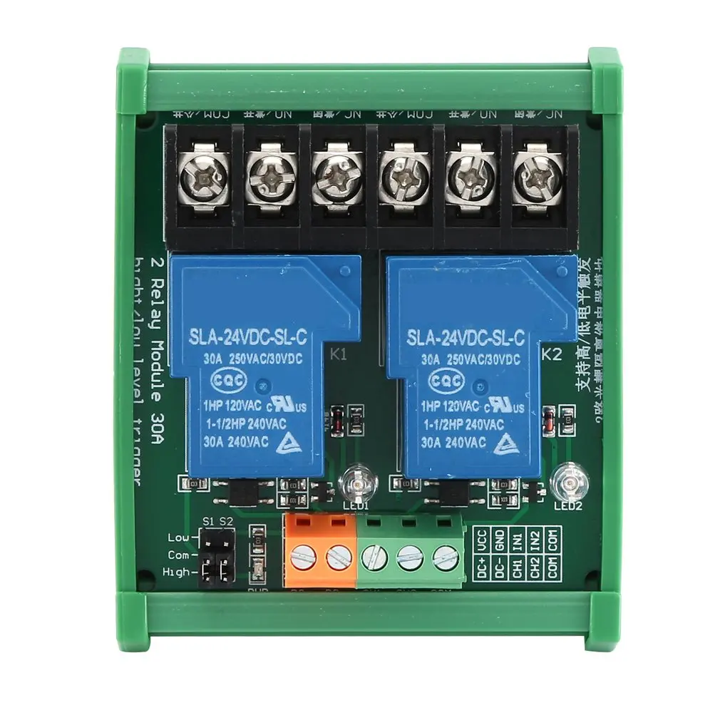 

2 Channel Relay Module 30A with Optocoupler Isolation 24V for High and Low Triger Smart Home PLC Automated Control