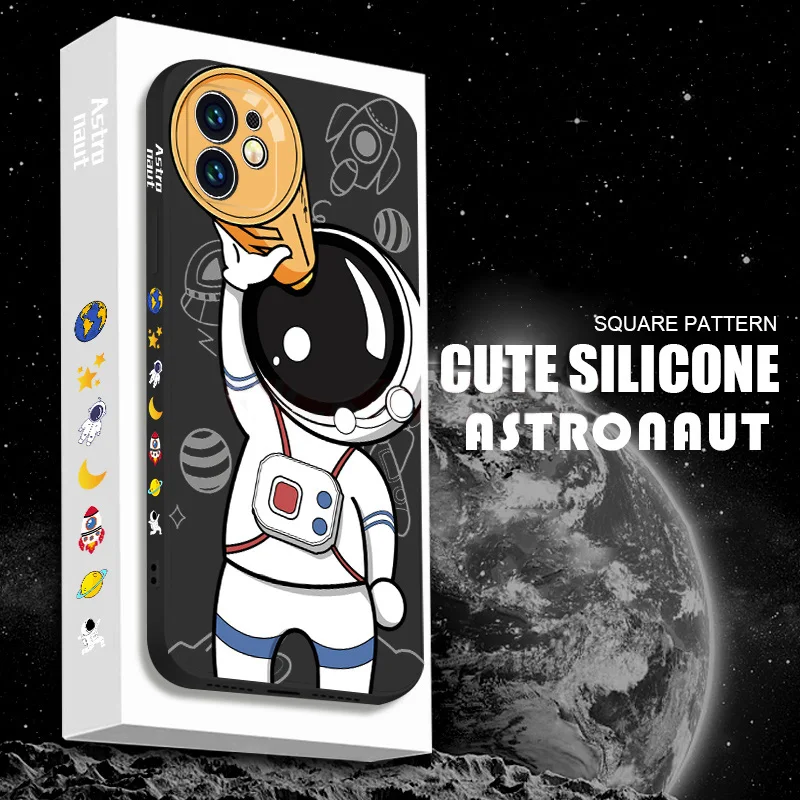 iphone 13 pro max case Cute Cartoon Astronaut Planet Phone Case for iPhone 13 12 11 Pro Max XS XR 8 7 Plus SE 2 Liquid Silicone Protective Back Cover case for iphone 13 pro max