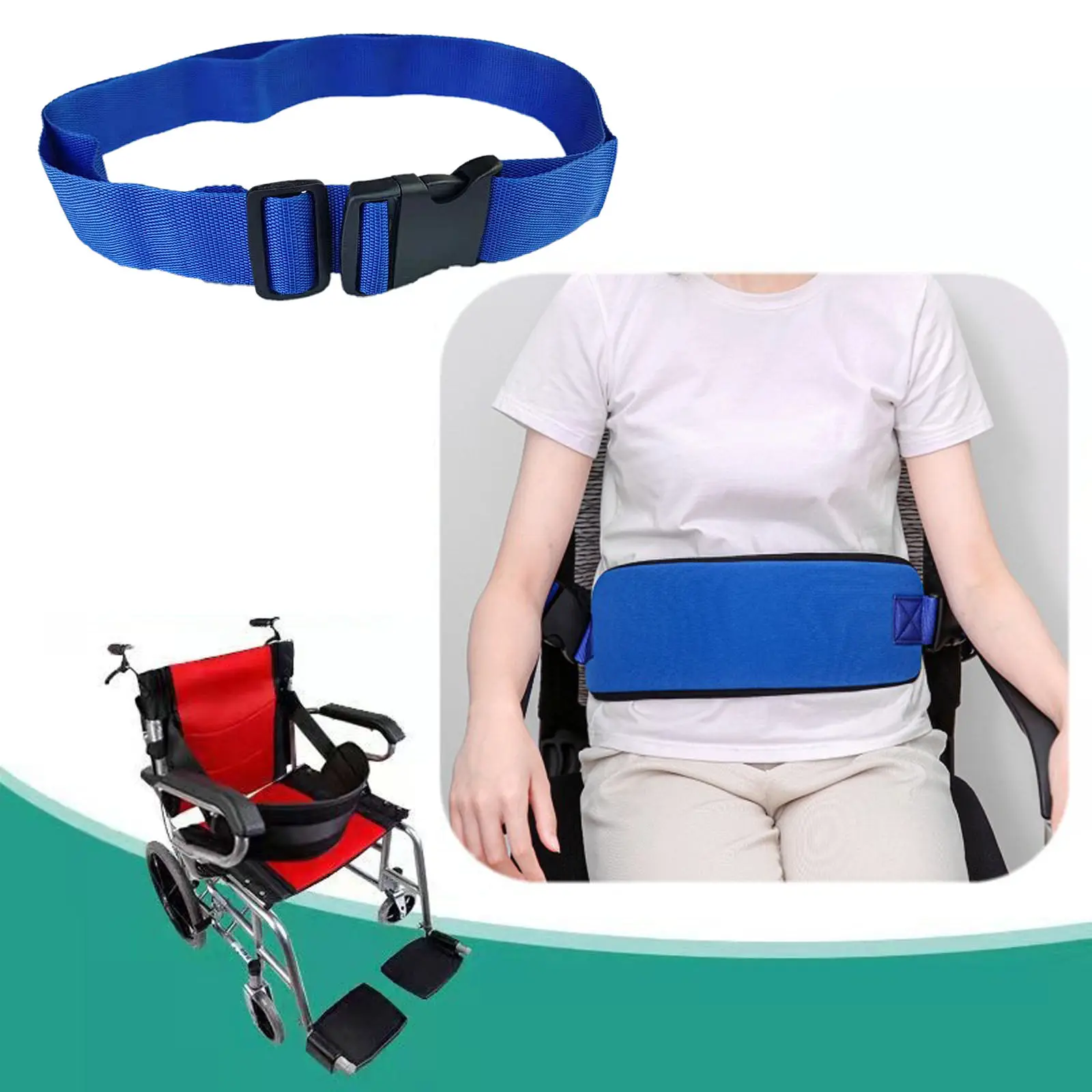 Wheelchair Seat Belt Nylon Non-Slip Durable Accessories Blue Medical Restraints Straps for Patients Cares Patient Caring Elderly |
